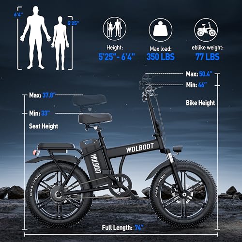 WOLBOOT Electric Bike Long Range 100 Miles