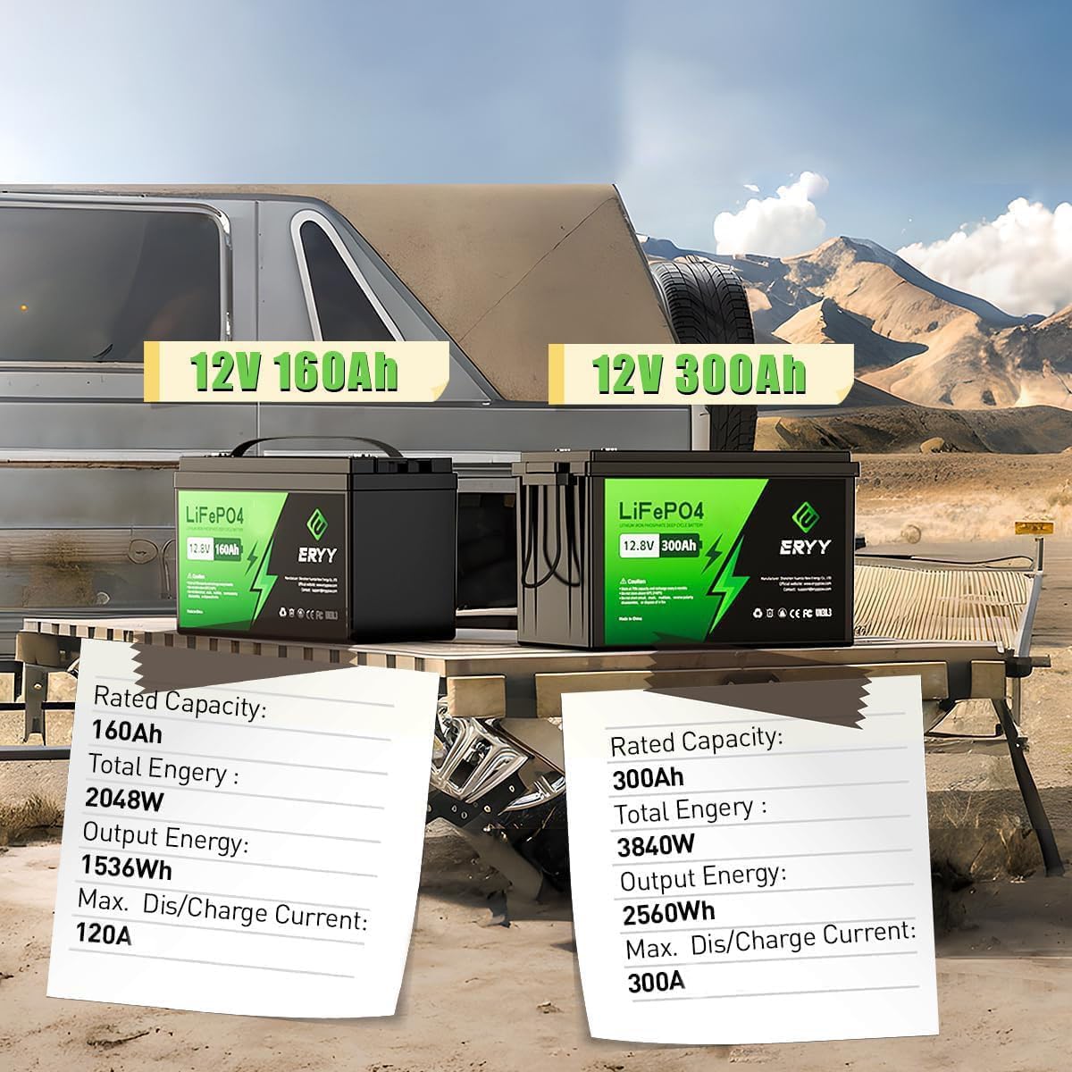 ERYY 12V 300AH LiFePO4 Battery High-Capacity