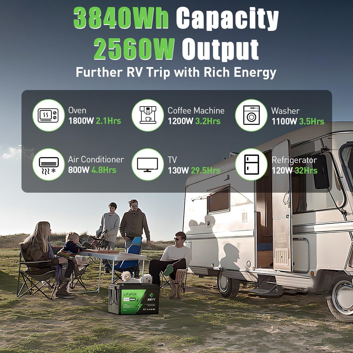 ERYY 12V 300AH LiFePO4 Battery High-Capacity